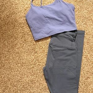 Lavender Sports Bra Crop Top and Gray Leggings Set